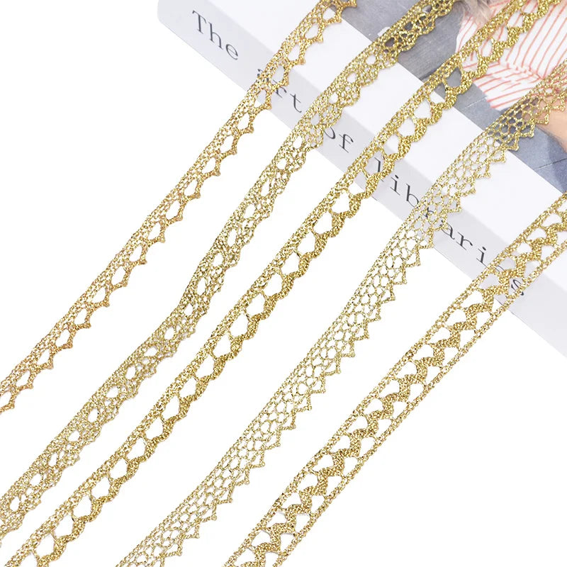 Gold Silver Lace Trim Ribbon Embroidered Fabric Webbing Lace Trim Sewing Craft French African Lace Gift Wrapping 5/10yard