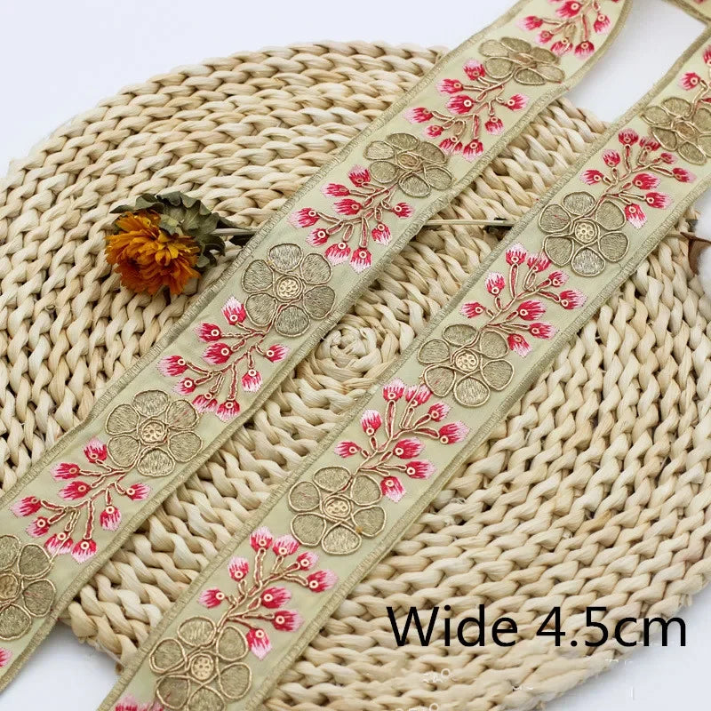 1 Yards Ethnic Gold Thread Sequins African Lace Trims  Ribbon DIY Sewing Dress Decoration Embroidered Fabric