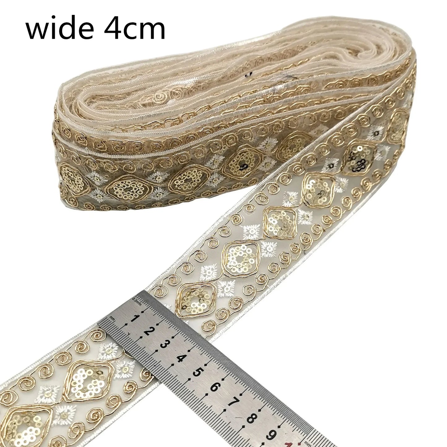 1 Yards Ethnic Gold Thread Sequins African Lace Trims  Ribbon DIY Sewing Dress Decoration Embroidered Fabric