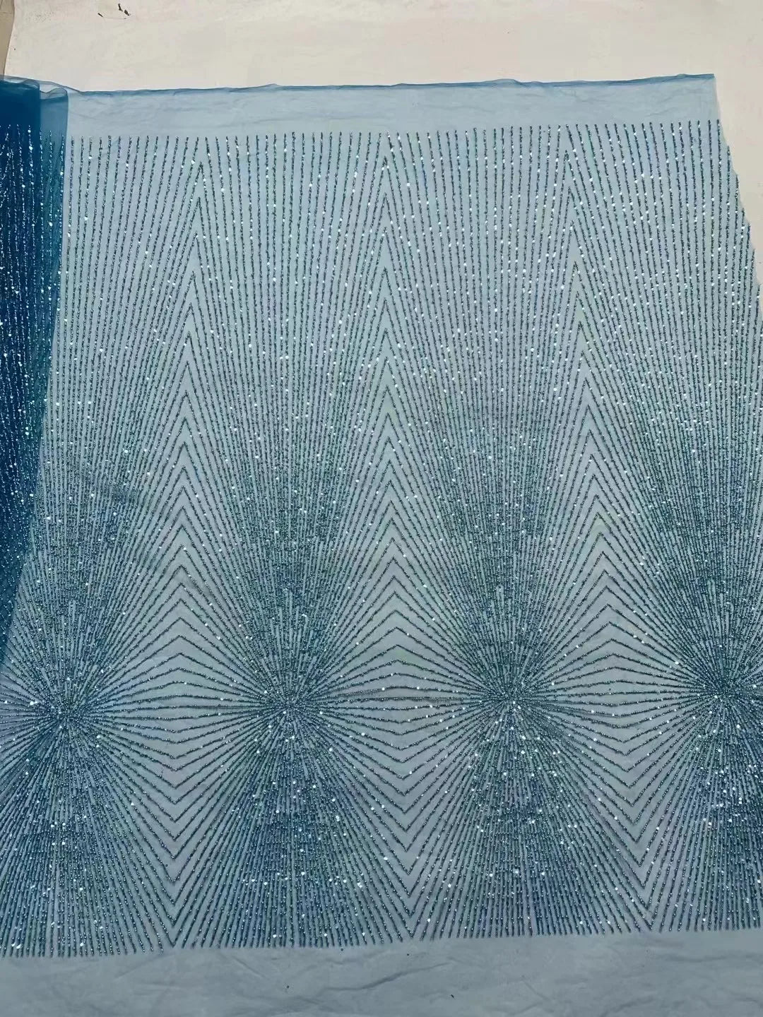 2024 Blue  Latest French Beaded Tulle Lace Fabric High Quality African Net Lace Fabrics With Sequins For Evening Dresses