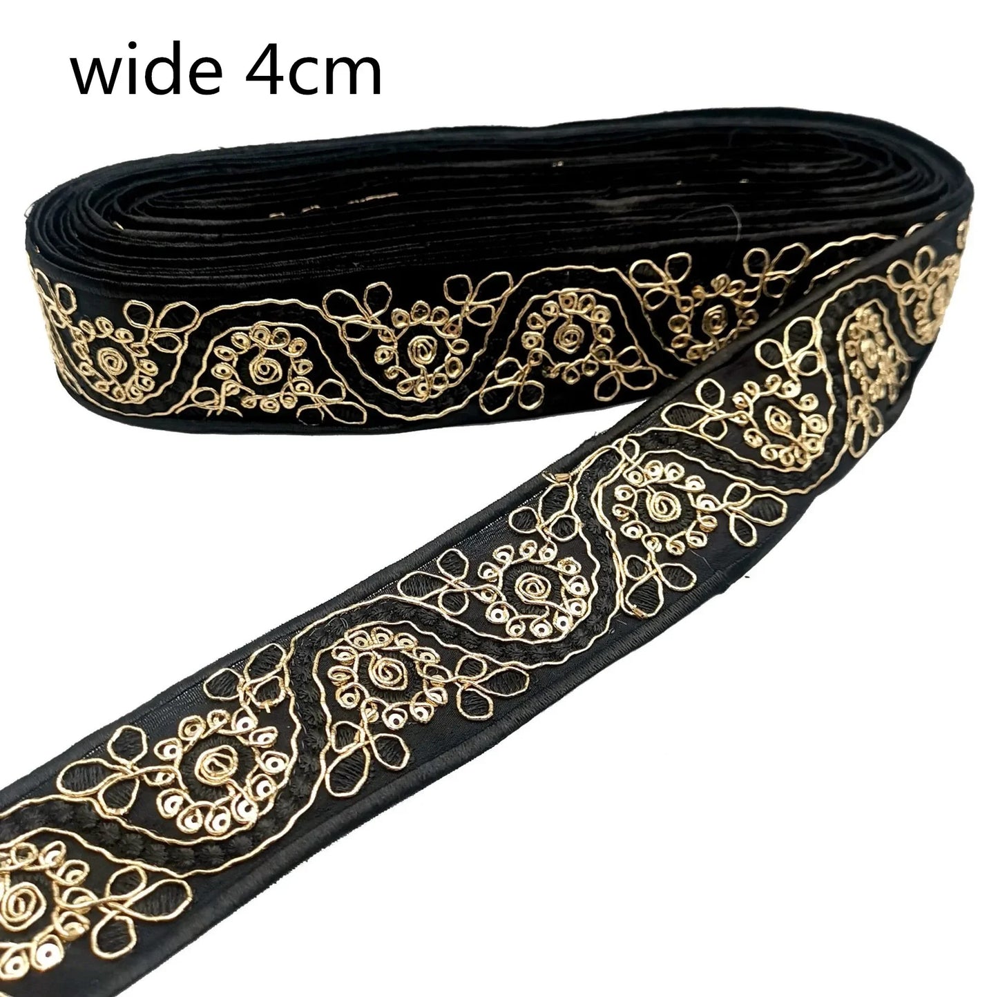 1 Yards Ethnic Gold Thread Sequins African Lace Trims  Ribbon DIY Sewing Dress Decoration Embroidered Fabric