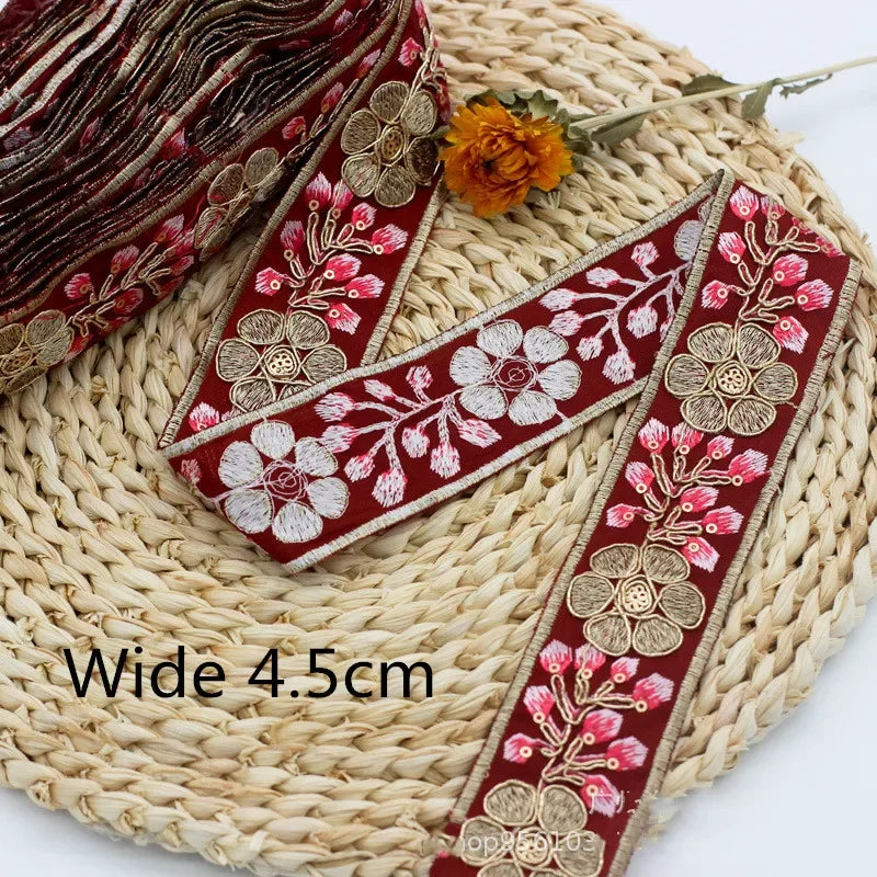 1 Yards Ethnic Gold Thread Sequins African Lace Trims  Ribbon DIY Sewing Dress Decoration Embroidered Fabric