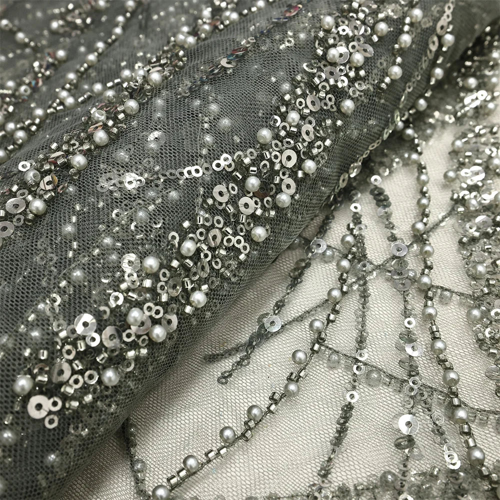 2024  African Sequins Lace Fabric  5 Yards High Quality French Nigerian Groom Lace Fabric For Sewing Dress Wedding Party