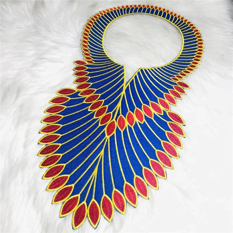 1 pc Colorful African Embroidery Lace Fabric Collar Neckline Encolure Applique and cuffs Sewing Diy Craft Accessories XM061102