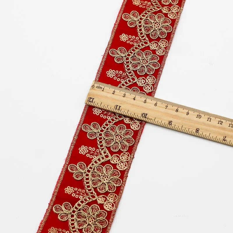 1 Yards Ethnic Gold Thread Sequins African Lace Trims  Ribbon DIY Sewing Dress Decoration Embroidered Fabric